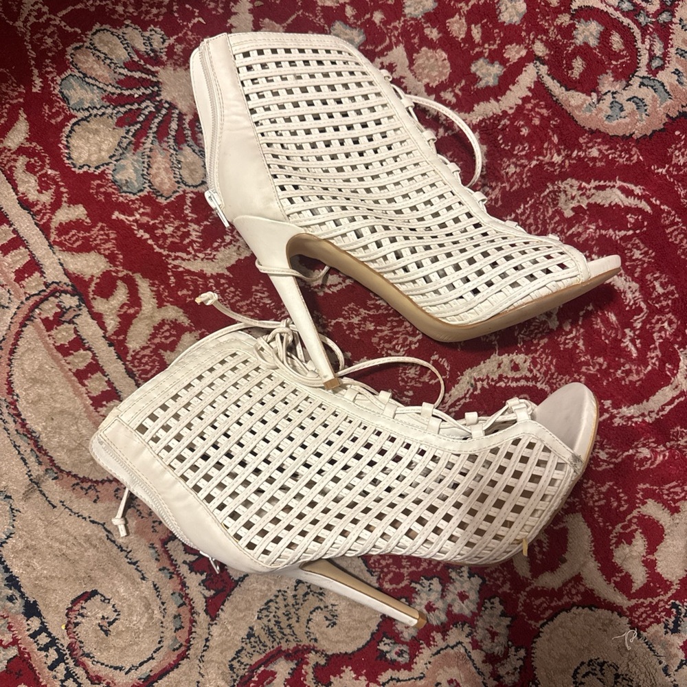 White Stiletto Heels with Peep-Toe and Ankle Strap